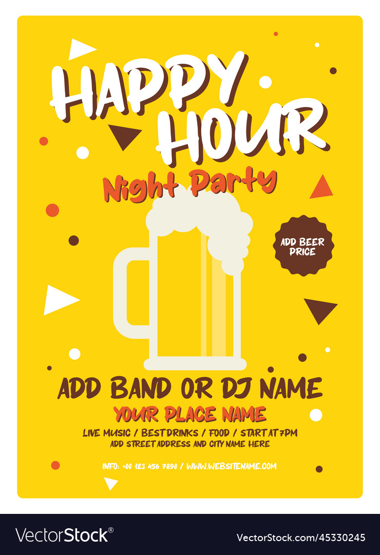 Happy hour night party poster flyer design Vector Image