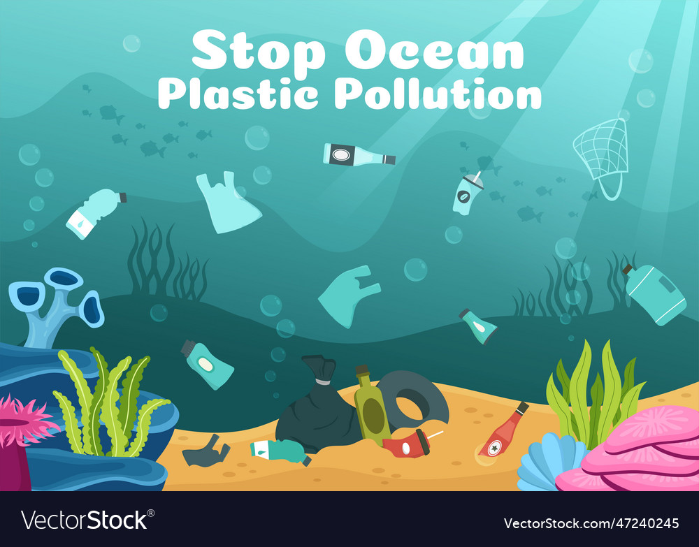 Stop ocean plastic pollution with trash under Vector Image