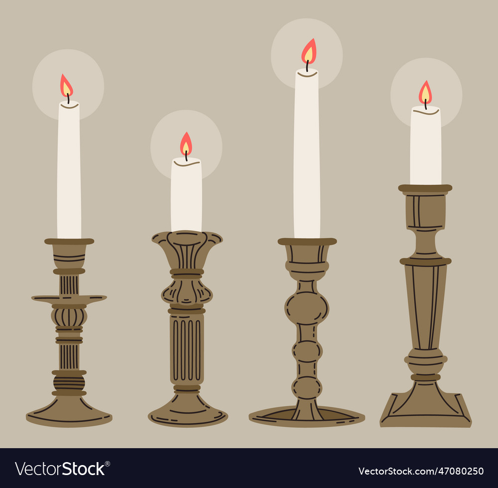 Candles in vintage candelabrum and candlesticks Vector Image