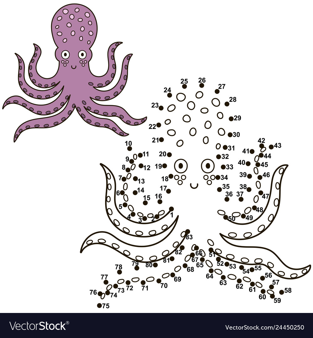 Connect the dots to draw a cute octopus and color