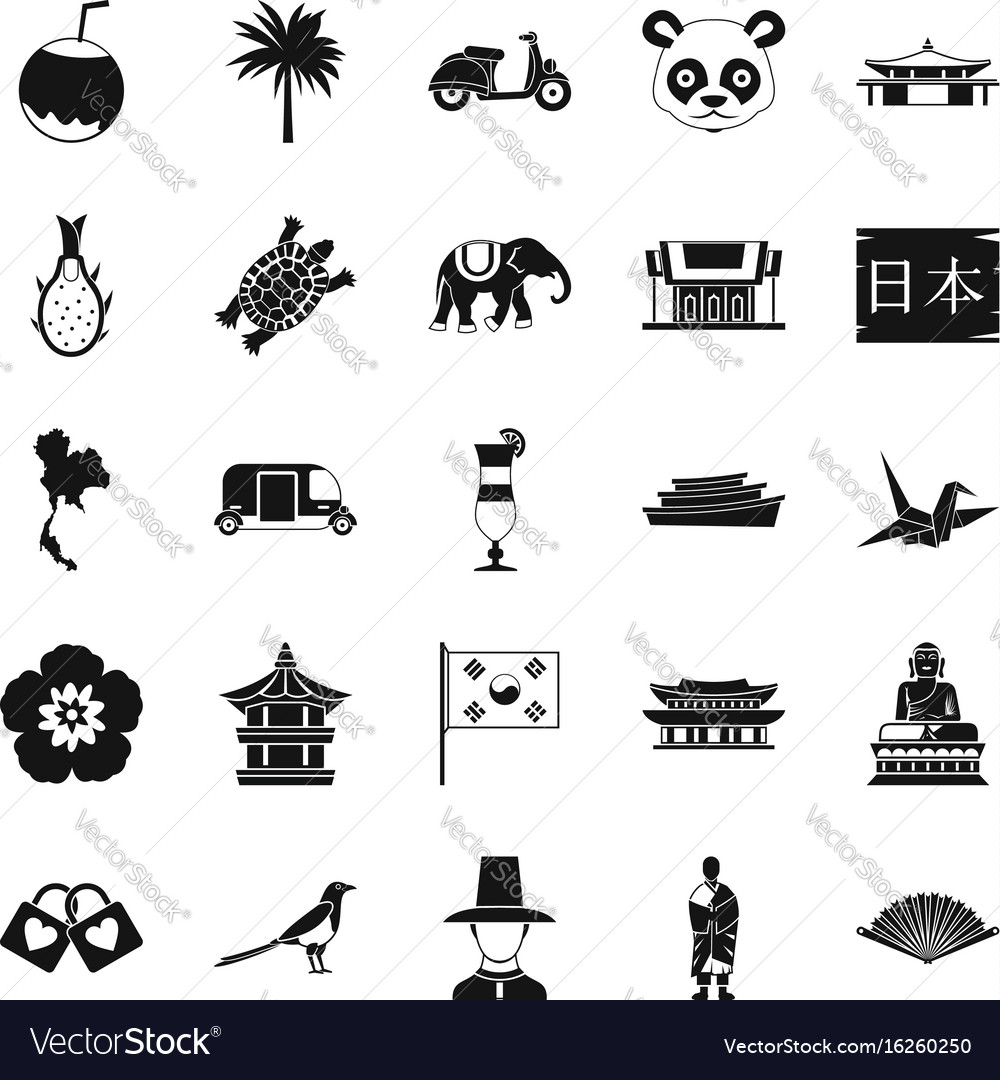 Countries in asia icons set simple style Vector Image