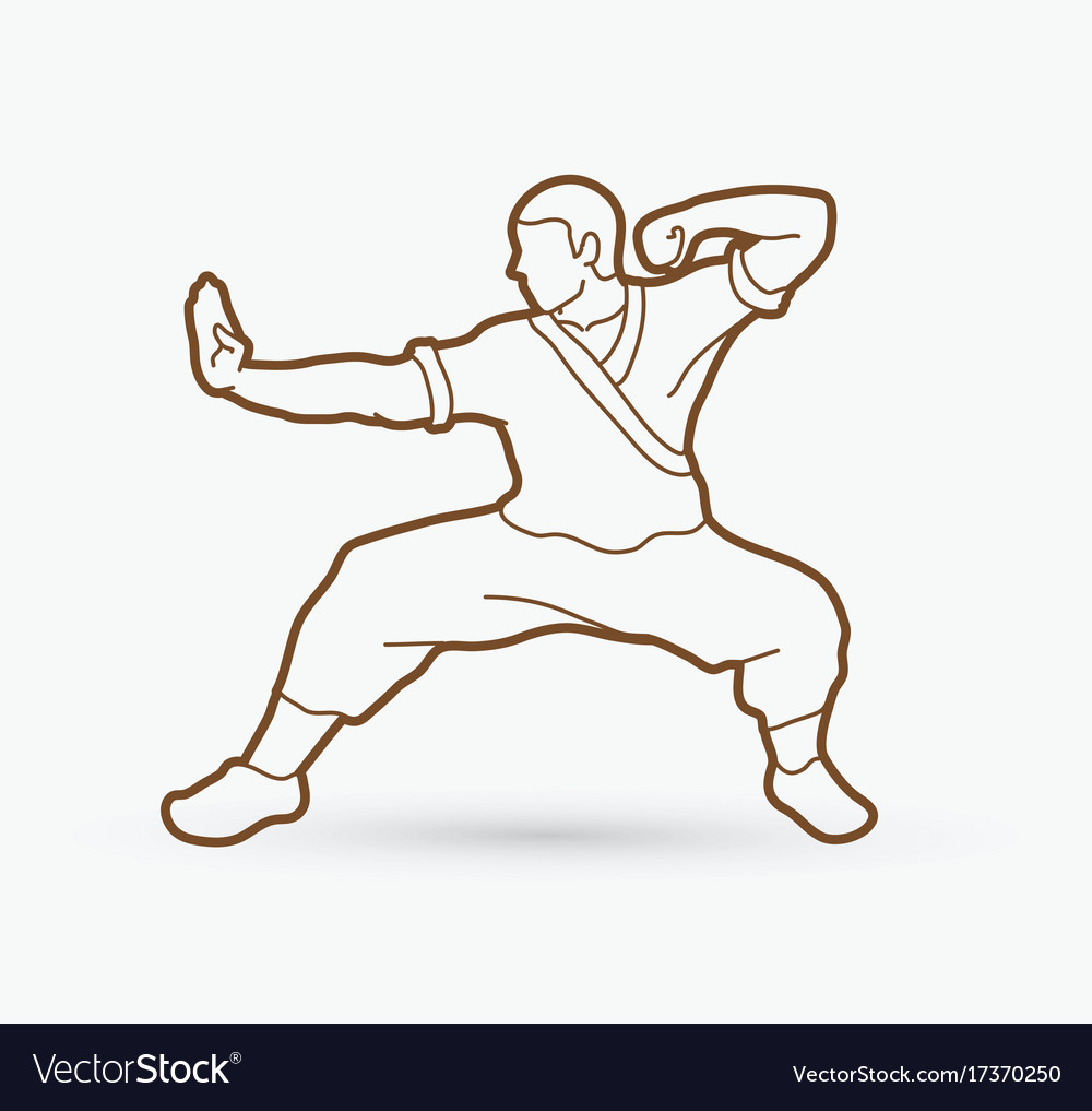 Kung fu action ready to fight outline Royalty Free Vector