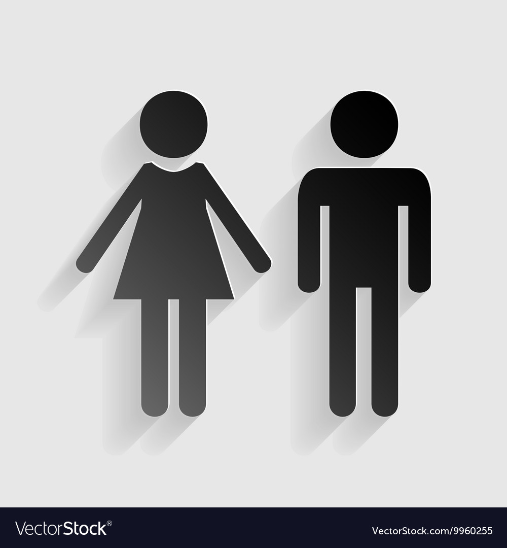 Male and female sign black paper with shadow Vector Image