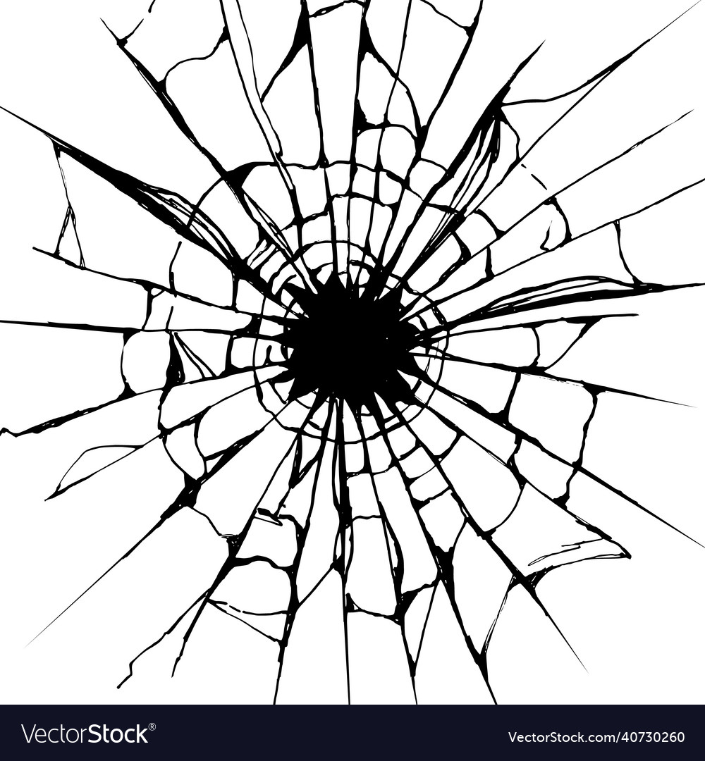 Broken glass from impact with black hole Vector Image