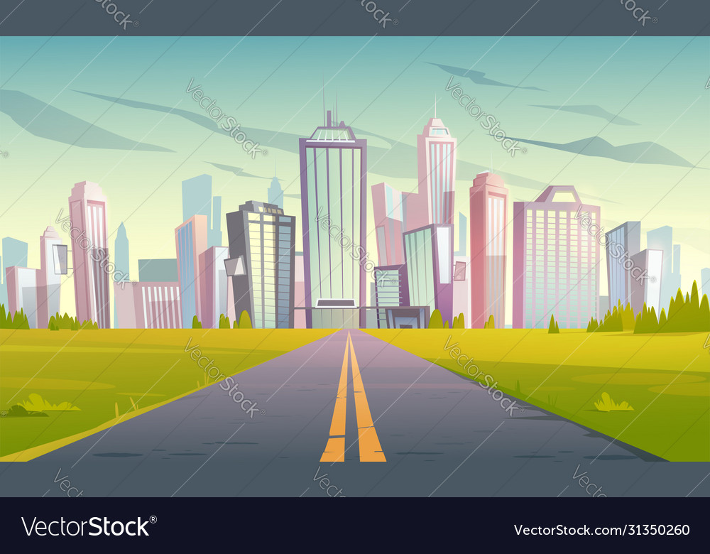 Cityscape with highway road and town Royalty Free Vector