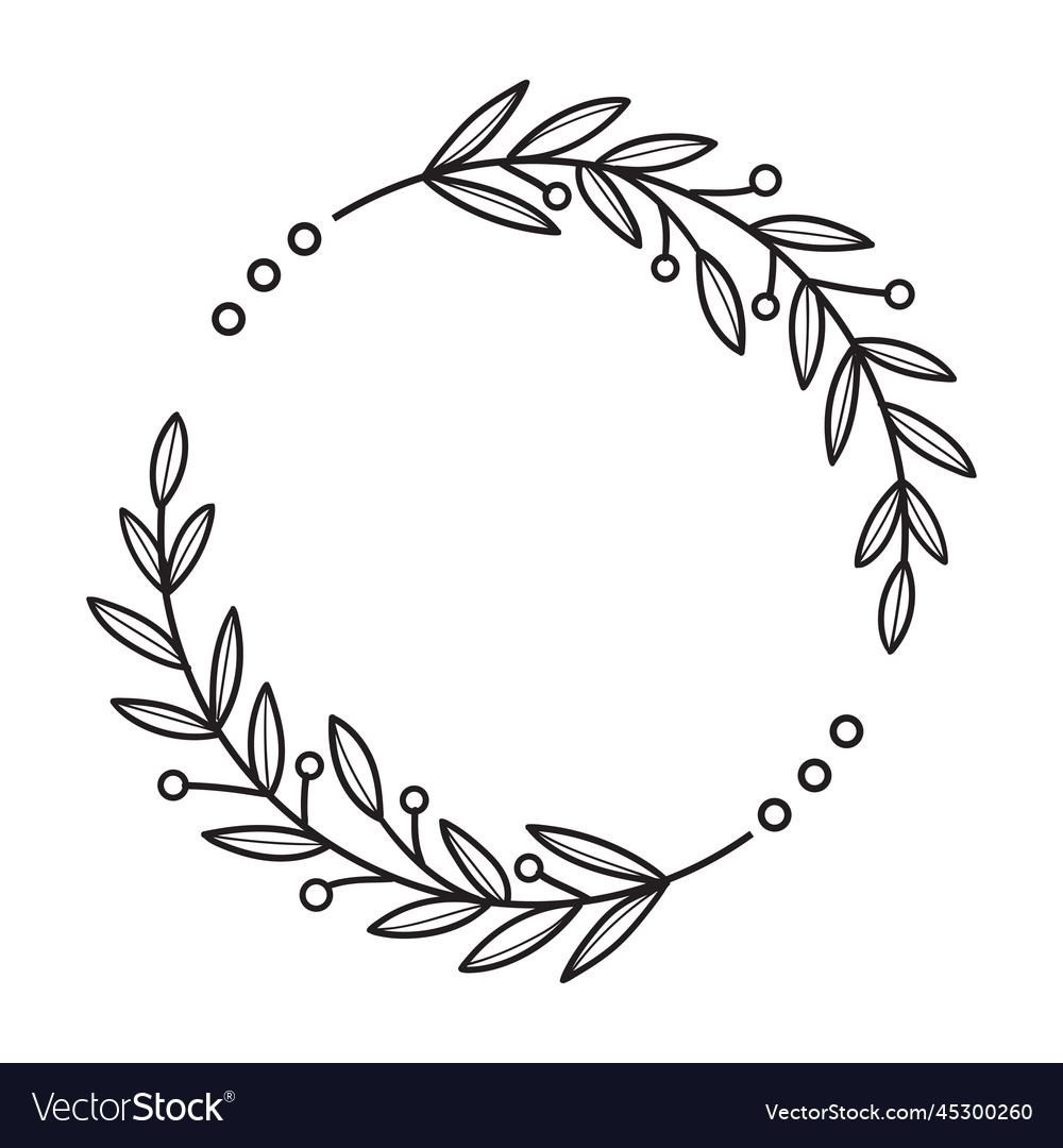 Isolated Circle Floral Frame Line Art Royalty Free Vector