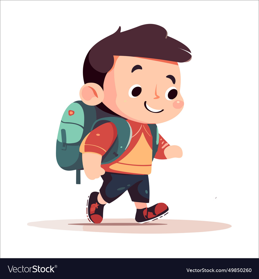 Kid happy first school time cartoon Royalty Free Vector