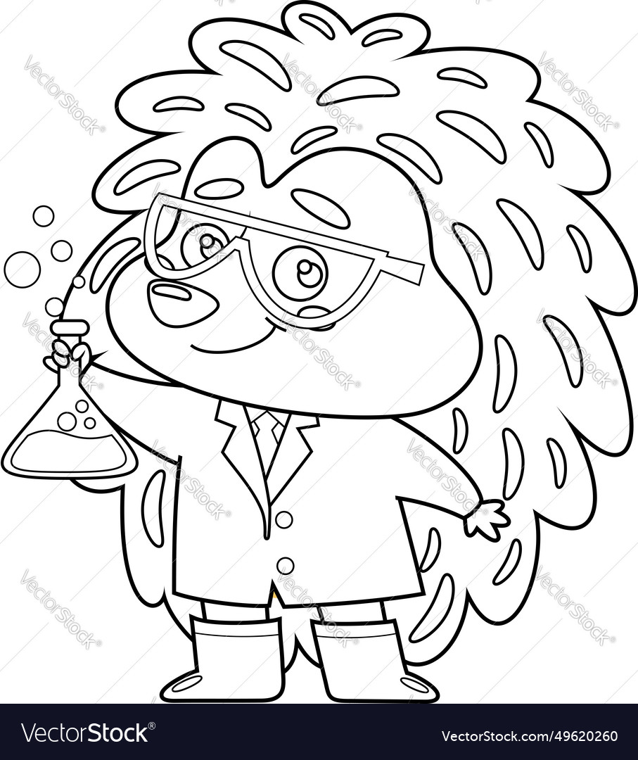 Outlined hedgehog science professor Royalty Free Vector