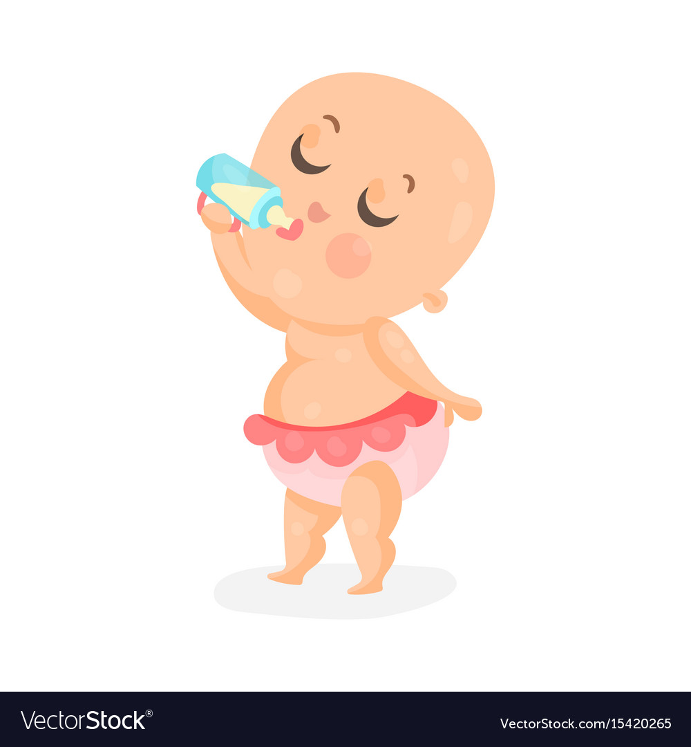 Adorable cartoon baby girl drinking milk Vector Image Adorable cartoon baby girl drinking milk Vector Image