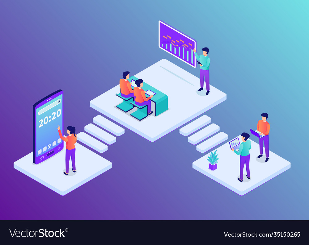 Business process workflow with team do research Vector Image