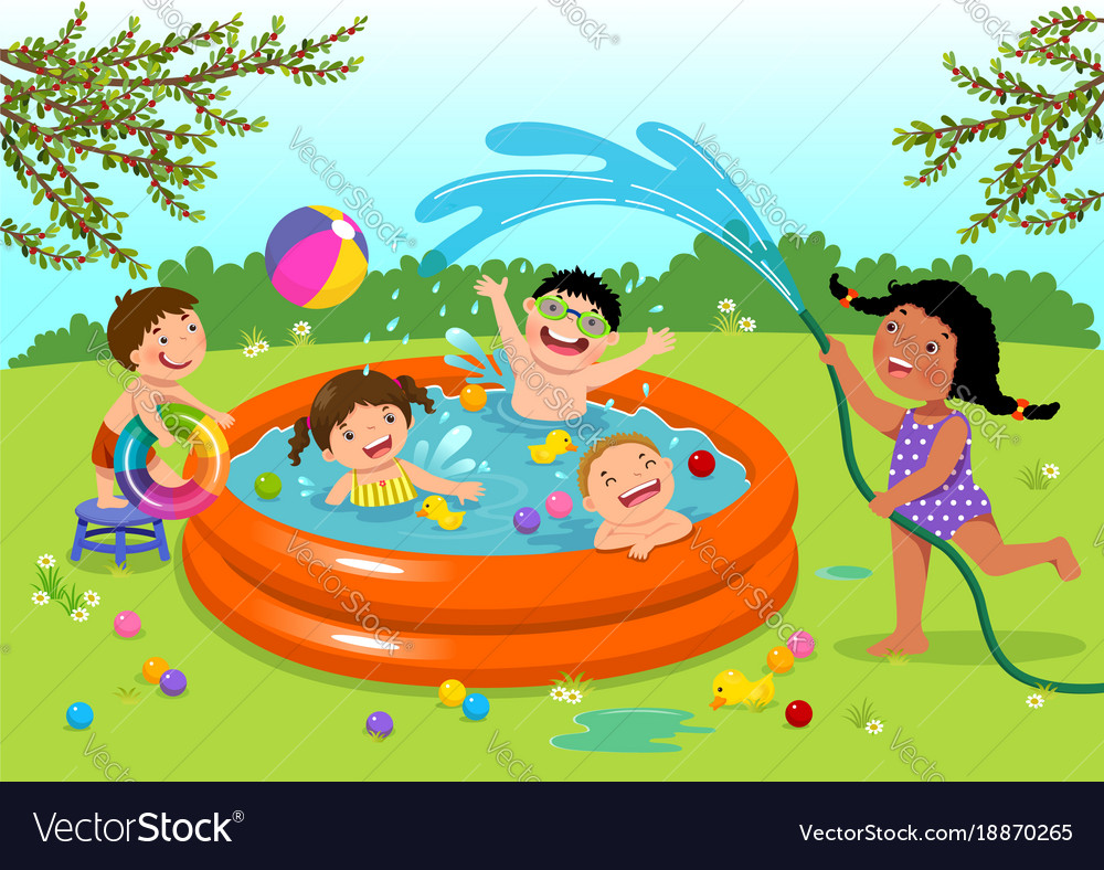 Joyful Kids Playing In Inflatable Pool The Vector Image Joyful Kids Playing In Inflatable Pool The Vector Image
