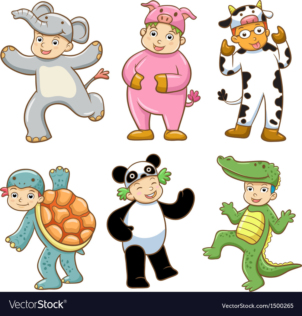 Kid with animals costume Royalty Free Vector Image