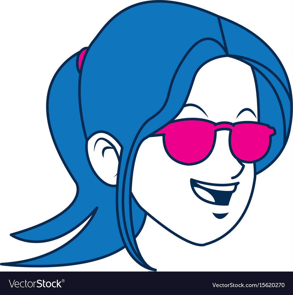 Character Face Girl With Blue Short Hair And Vector Image