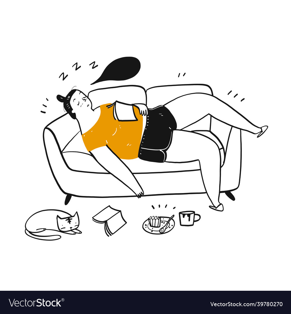 Fat woman sleep on sofa vector image Fat woman sleep on sofa