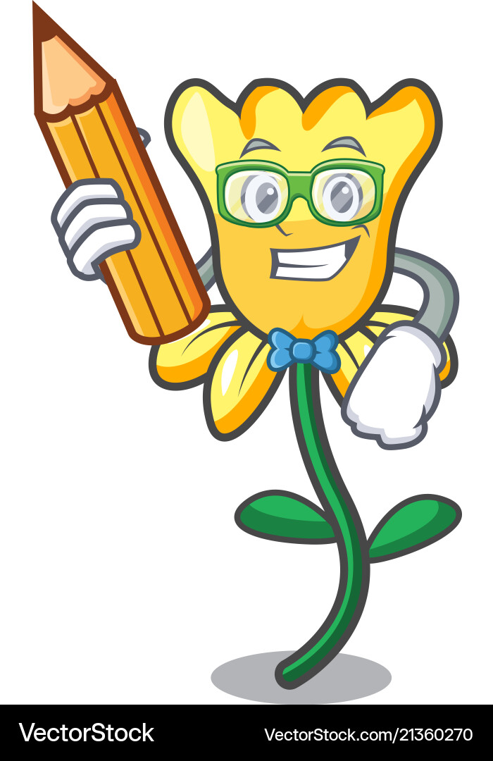 Student daffodil flower character cartoon Vector Image