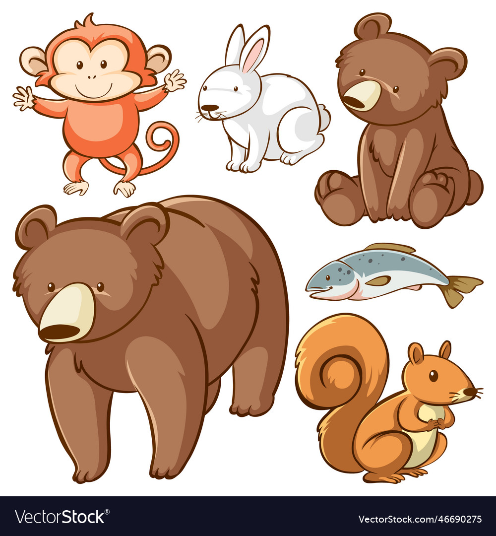 Set of simple animals cartoon character Royalty Free Vector