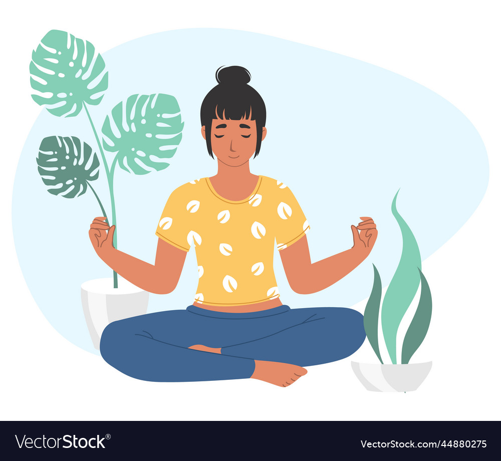 Woman in lotus position practice meditation Vector Image