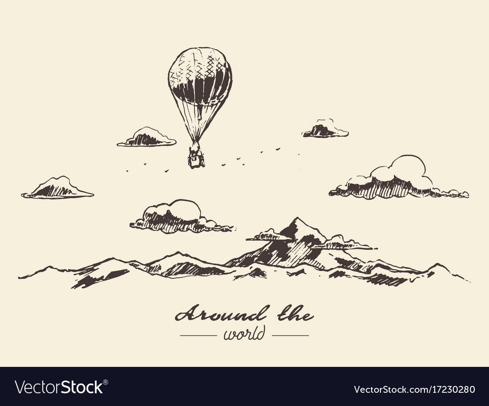 Air balloon mountains adventures sketch