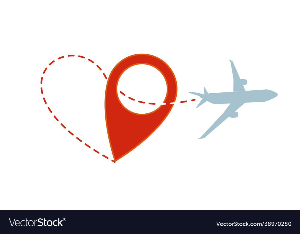 Air travel plane silhouette with heart path vector image Air travel plane silhouette with heart path