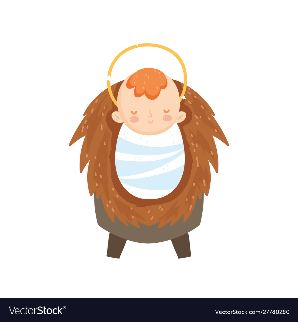 Baby jesus in crib manger nativity merry Vector Image