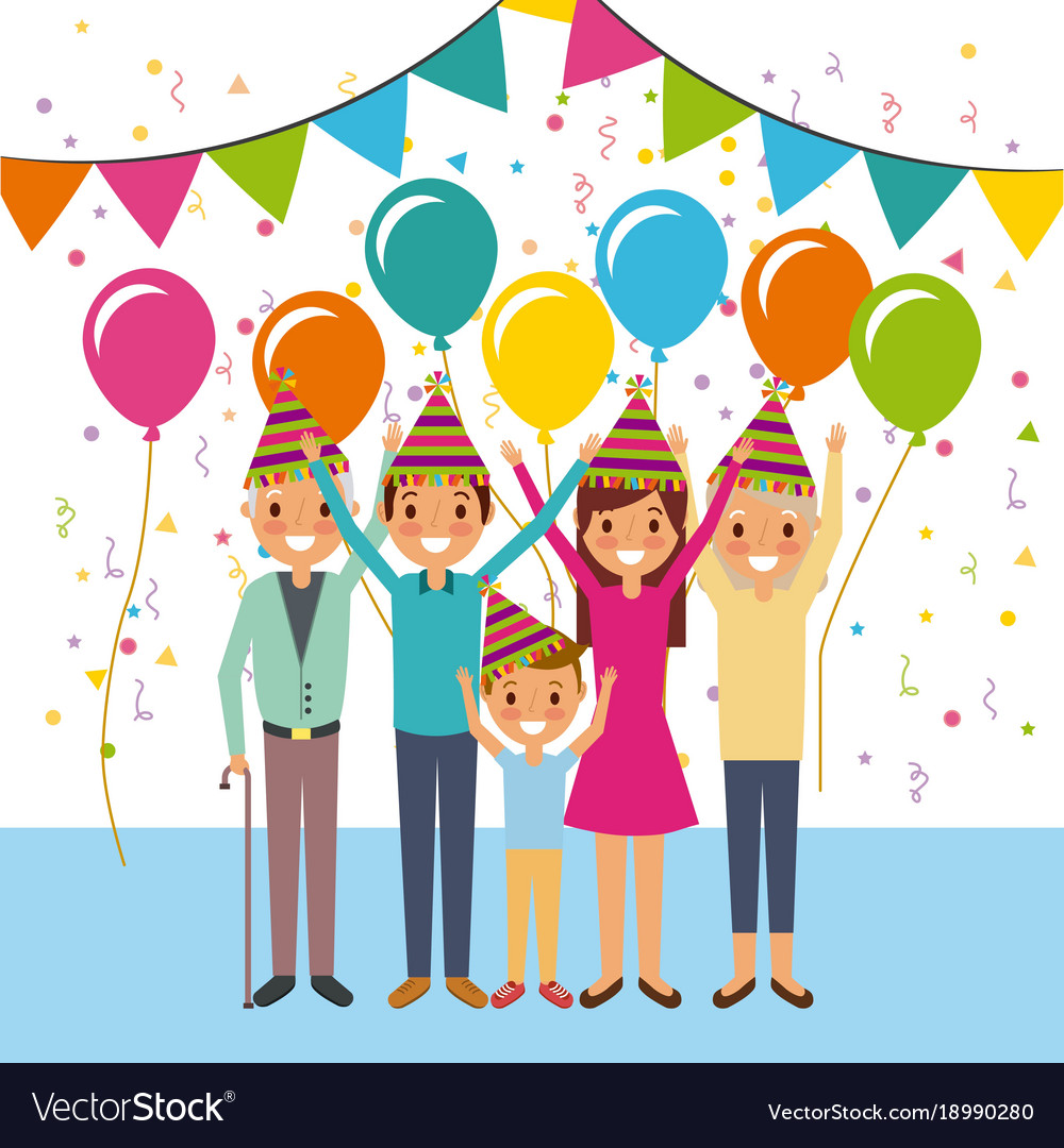 Download Family happy celebration birthday party balloons Vector Image