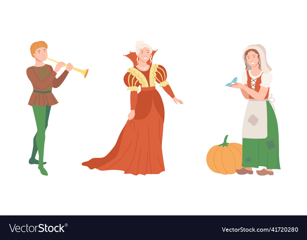 Heroes of fairy tales set maid princess Royalty Free Vector