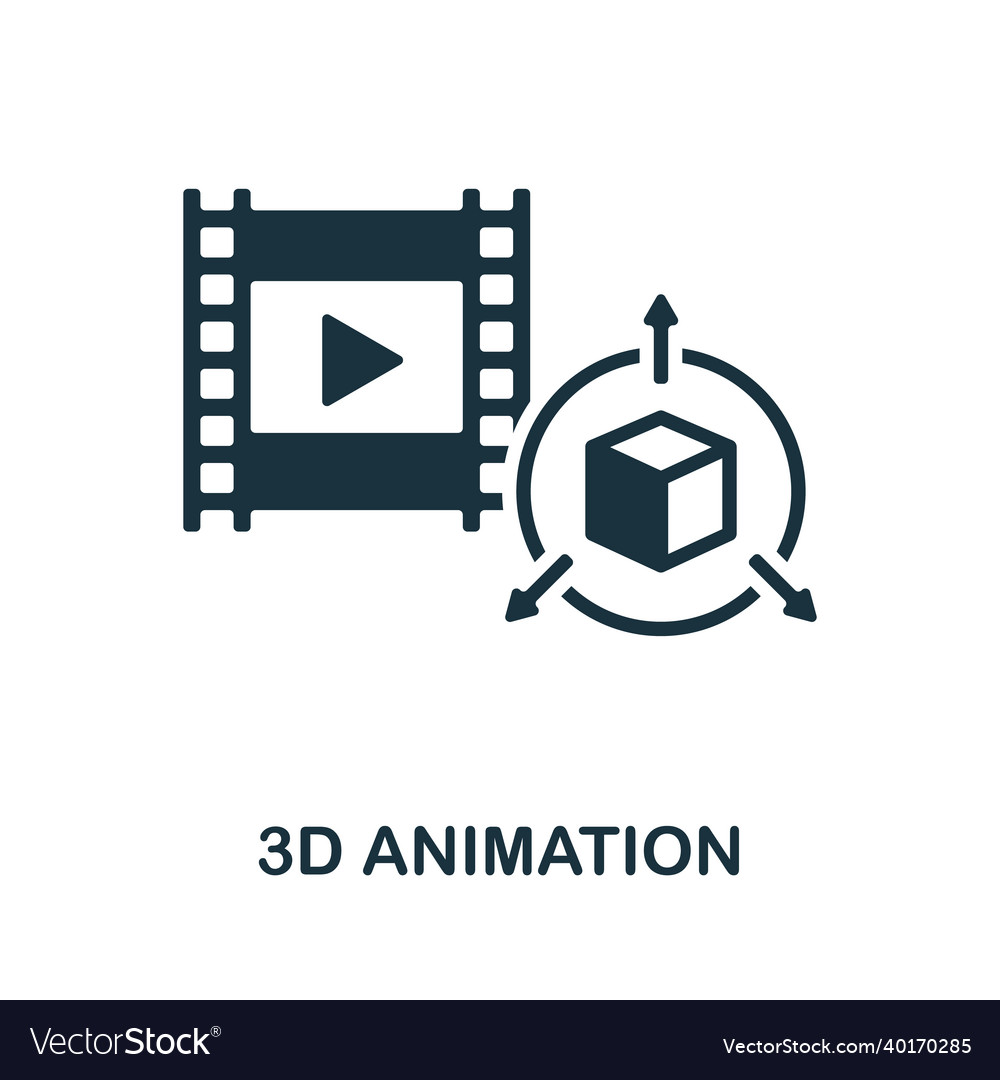 3d animation icon monochrome sign from video Vector Image 3d animation icon monochrome sign from video Vector Image