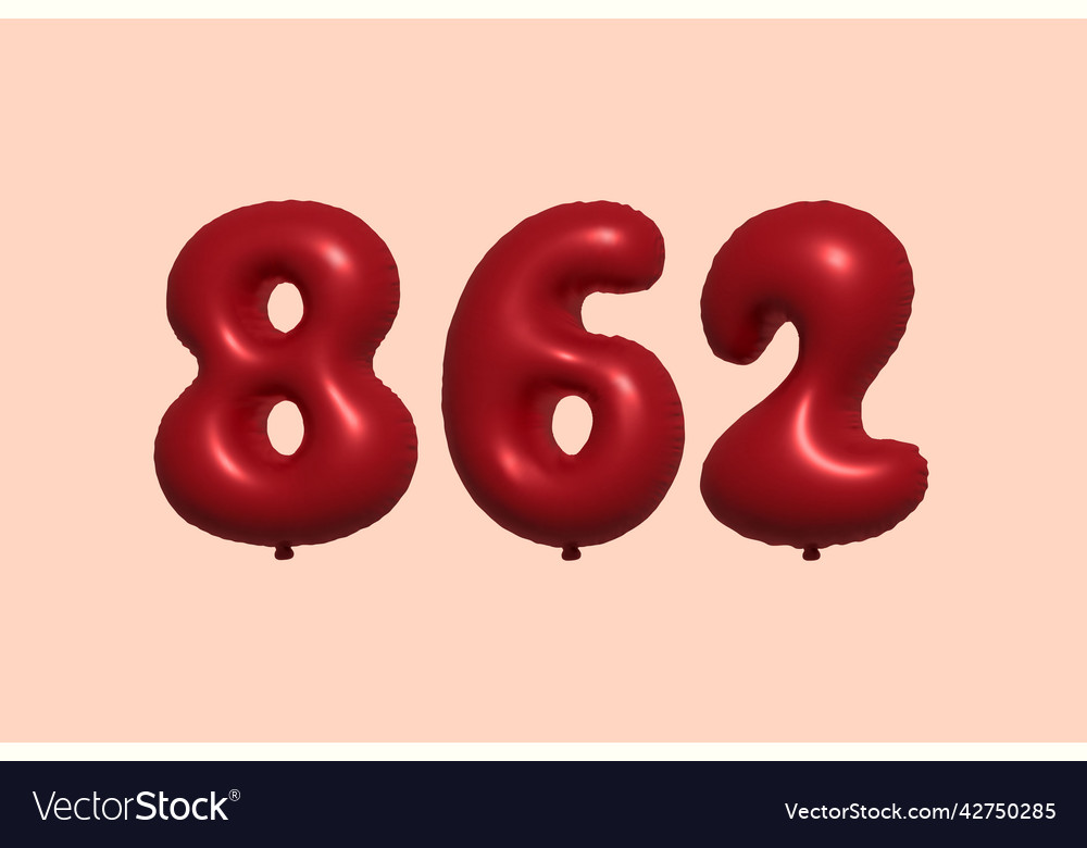 862 3d number balloon made of realistic metallic Vector Image