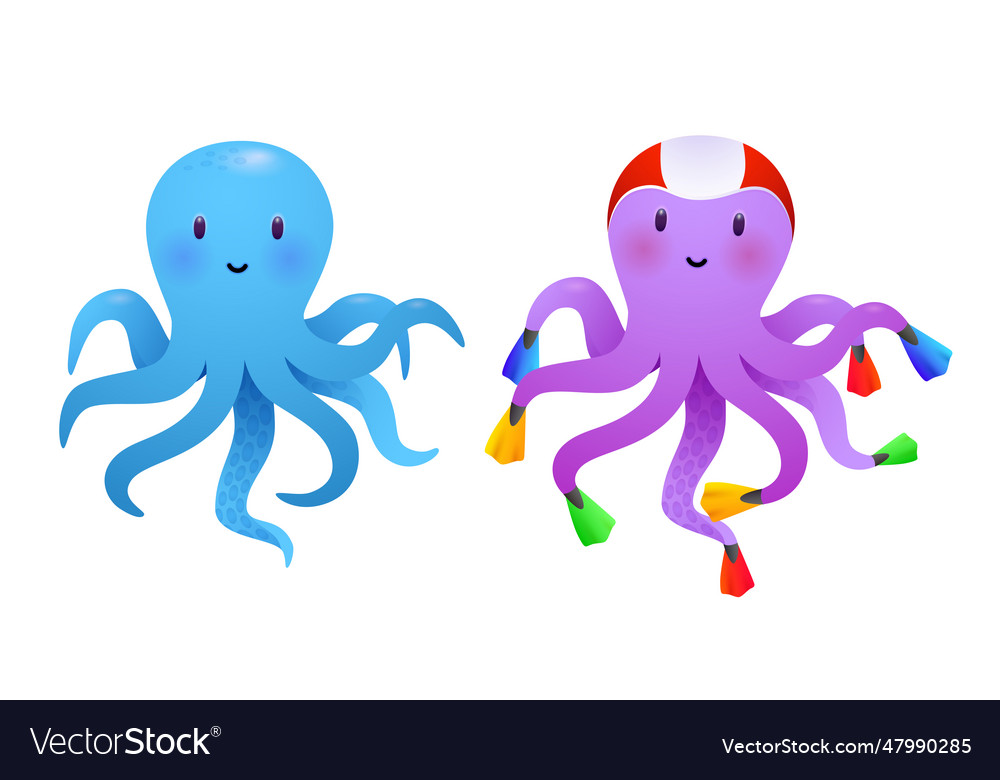 Cartoon octopuses set blue and violet octopus Vector Image