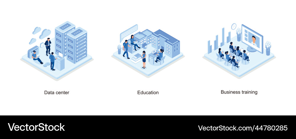 Data center concept with character students study Vector Image