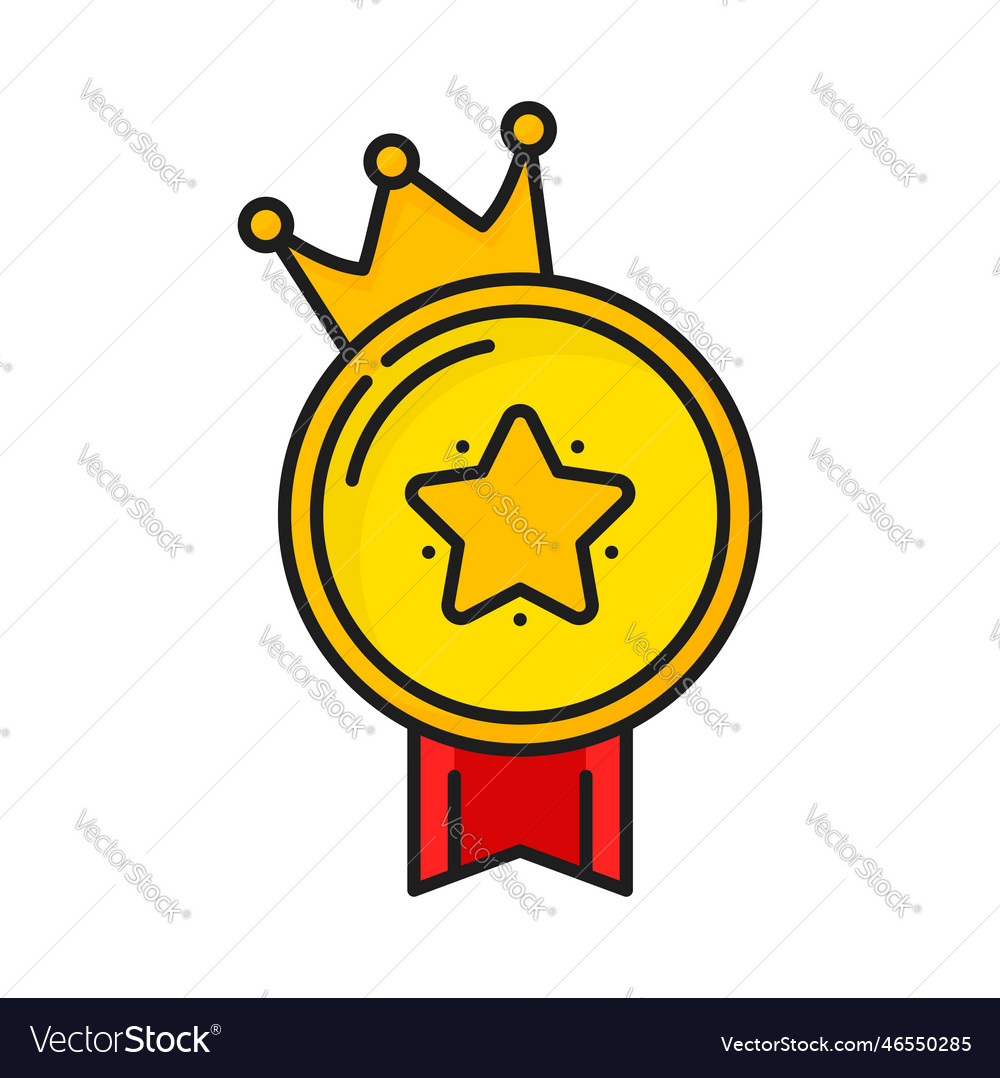 Gold medal with rank star ribbon and crown icon Vector Image