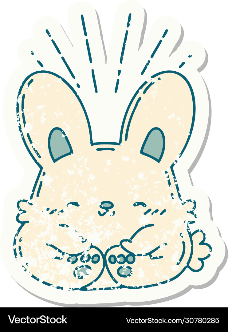 Grunge sticker tattoo style happy rabbit Vector Image