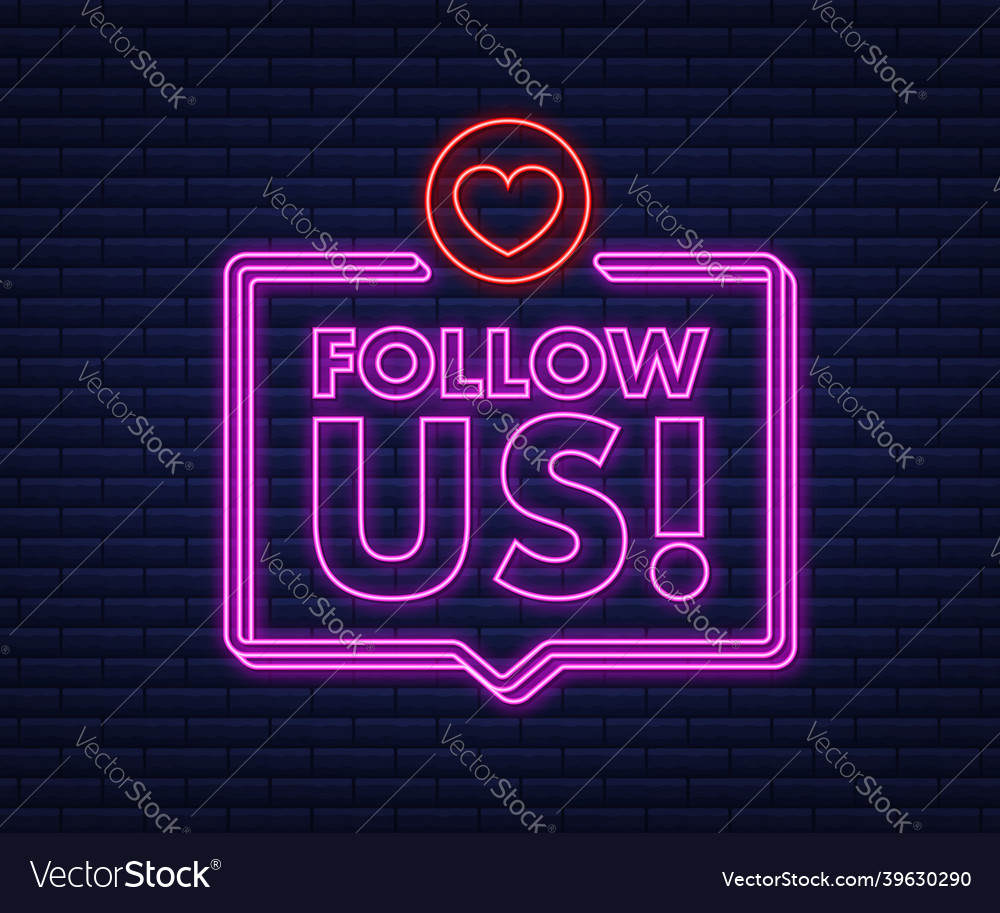 Button follow us on dark background neon icon Vector Image