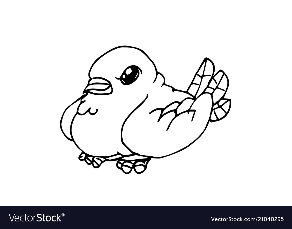 A cartoon sketched bird in black and white