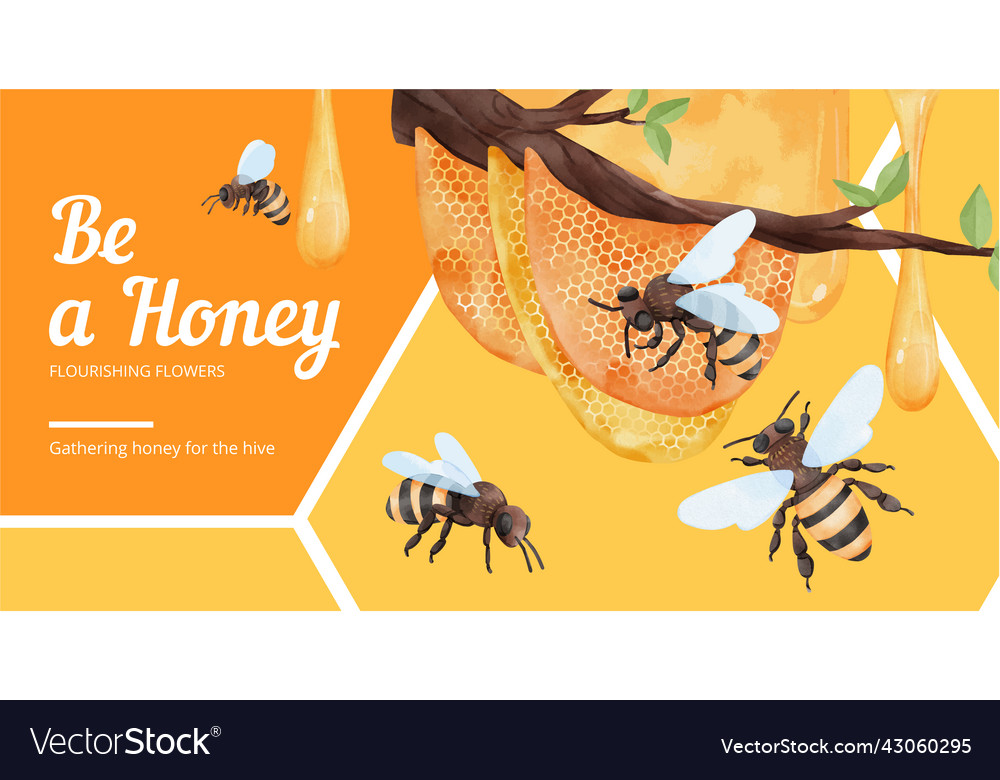 Facebook ads template with honey bee Royalty Free Vector