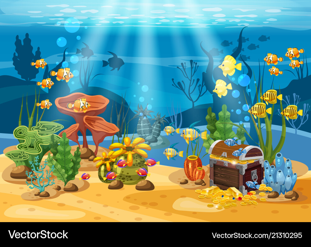 Underwater treasure chest at bottom the Royalty Free Vector
