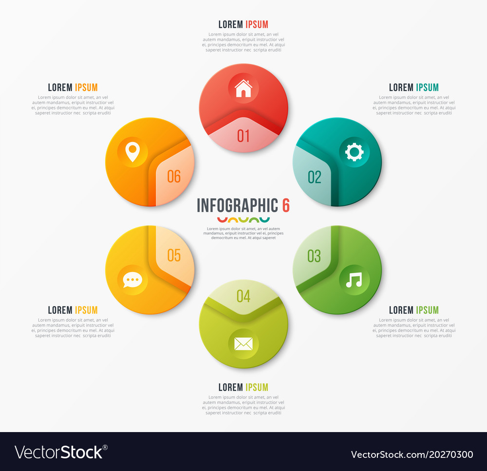 Circle chart template with 6 options Royalty Free Vector