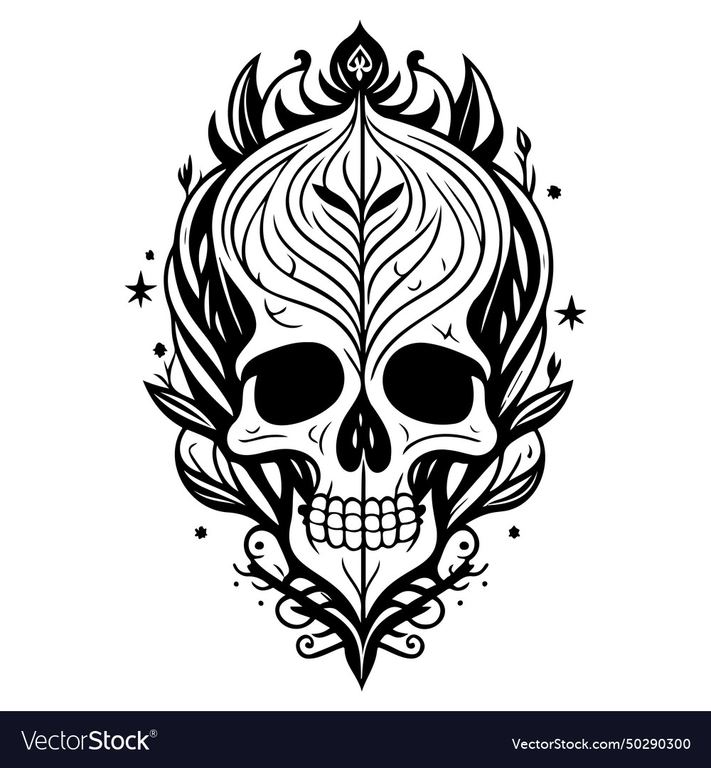 Doodle sketch art nouveau skull hand draw Vector Image