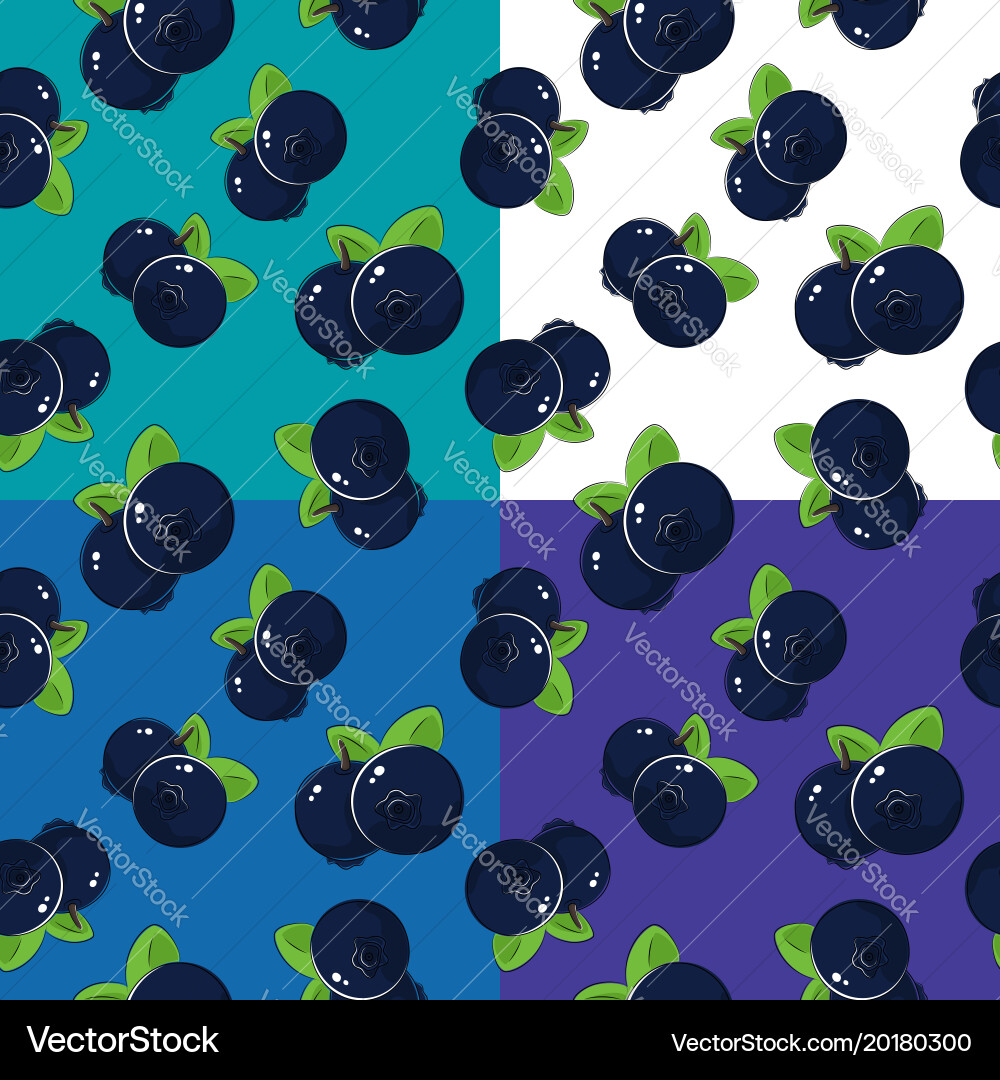 Four seamless pattern with blueberries Royalty Free Vector