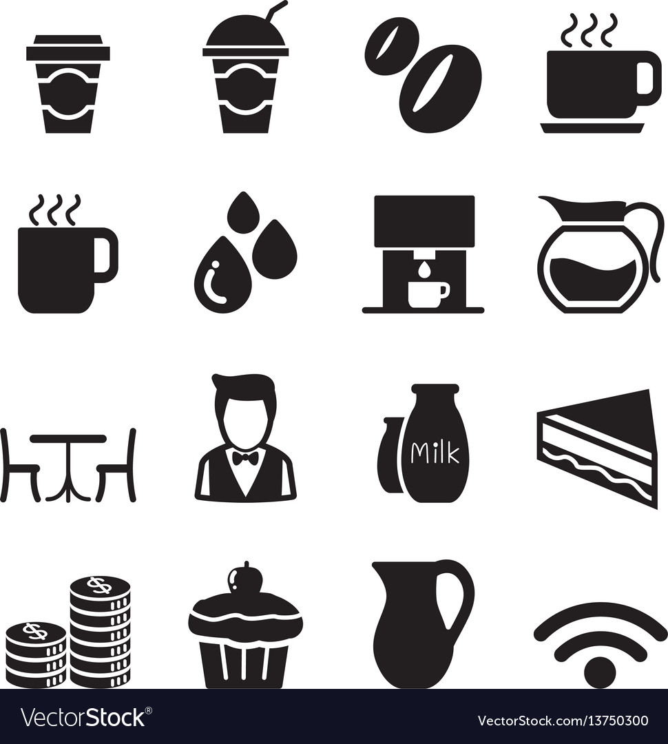 Download Silhouette coffee shop icons set Royalty Free Vector Image