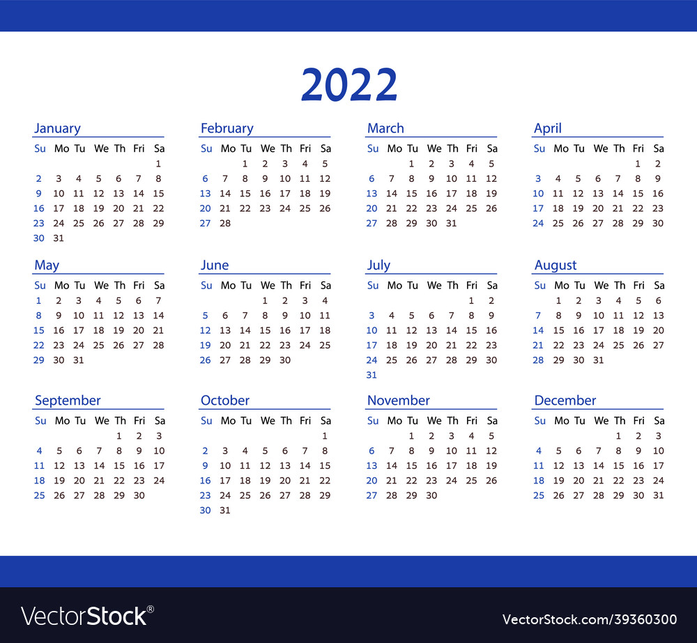 Simple pocket calendar 2022 year on white Vector Image