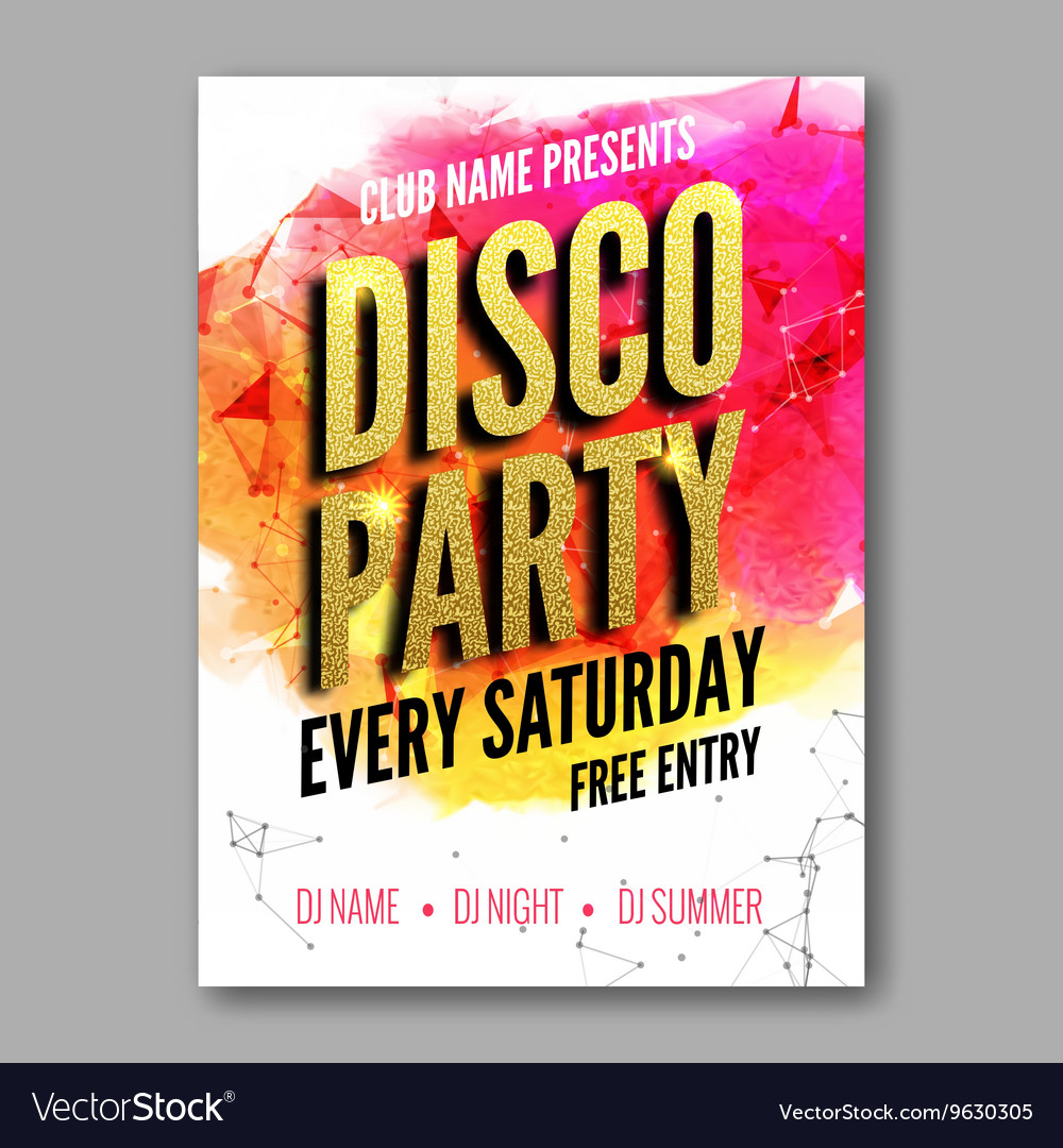 Disco party poster template night dance Royalty Free Vector