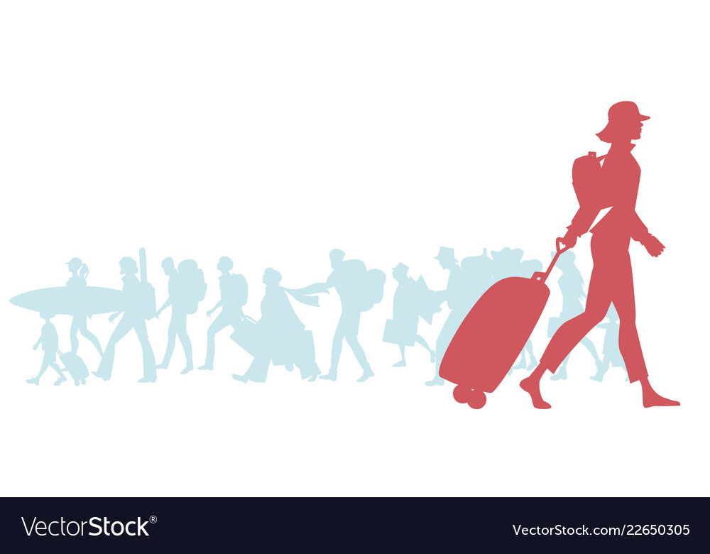 Silhouette of traveling woman with cap backpack Vector Image