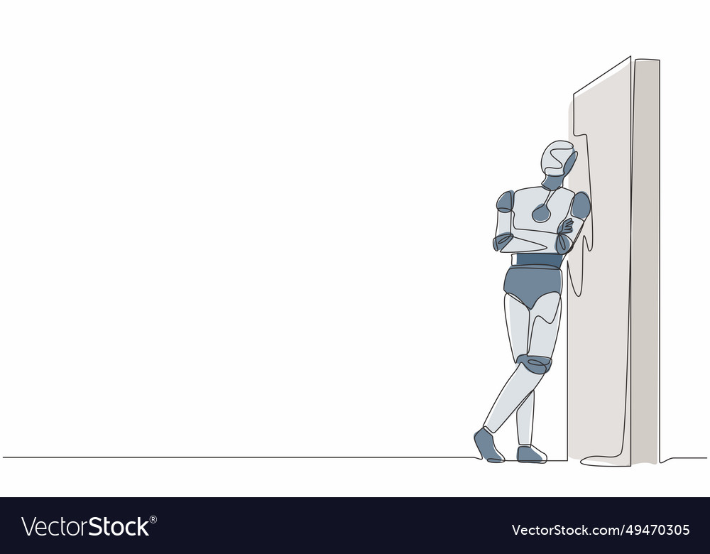 Single continuous line drawing robot standing Vector Image