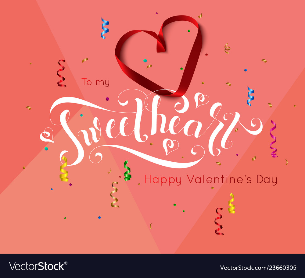 Valentine day background with hand drawn lettering vector image Valentine day background with hand drawn lettering