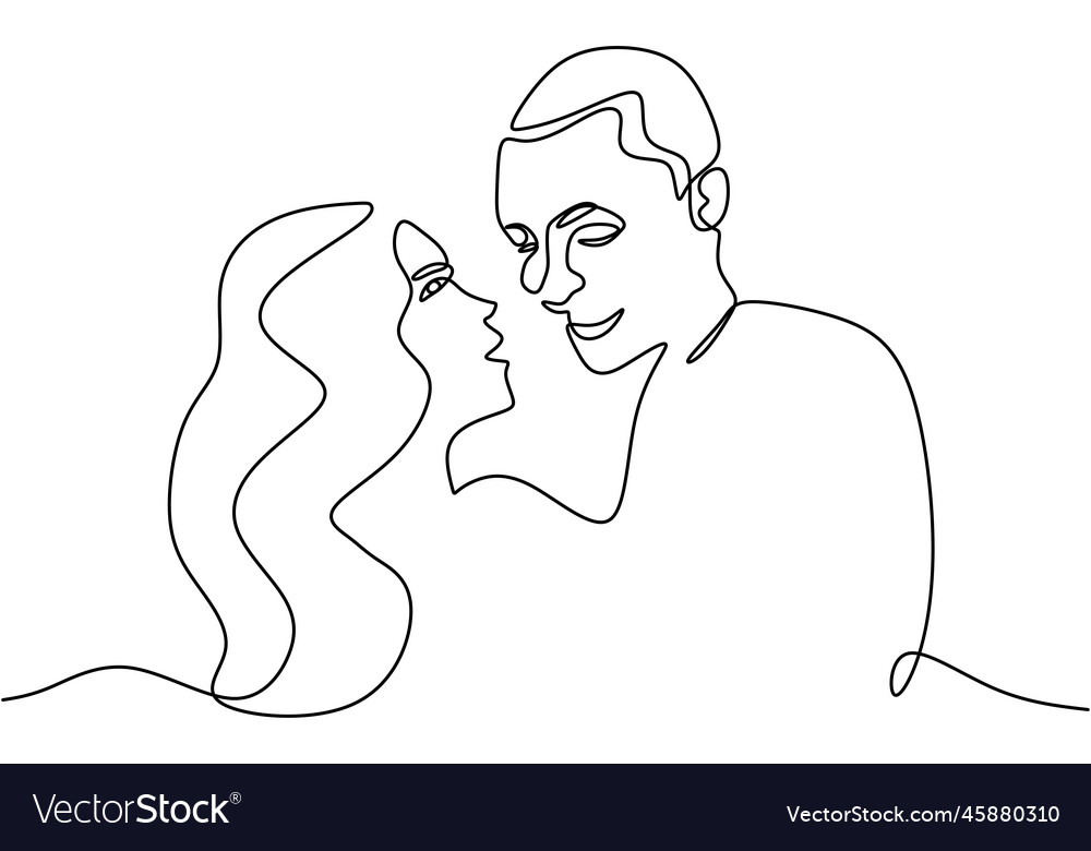 Continuous Line Drawing. Romantic Couple in Love. Man and Woman