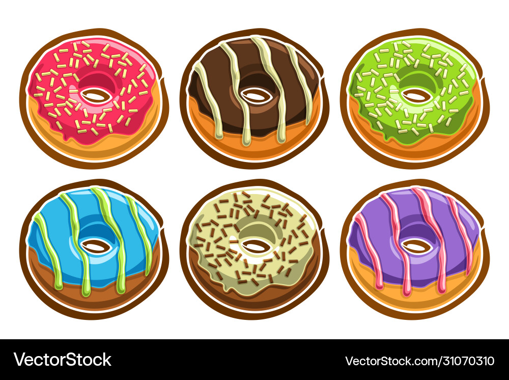 Set assorted donuts Royalty Free Vector Image - VectorStock