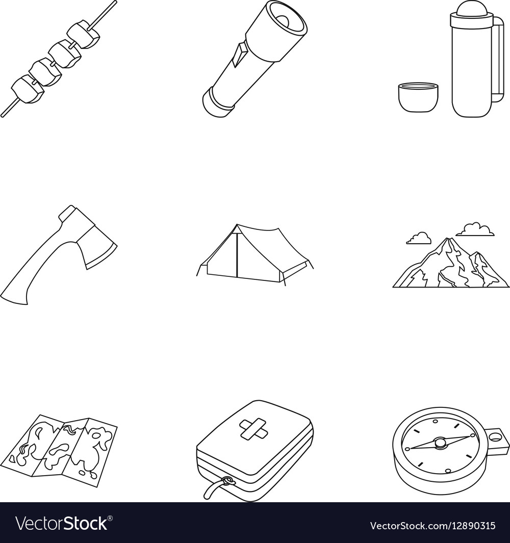 Camping set icons in outline style big collection Vector Image