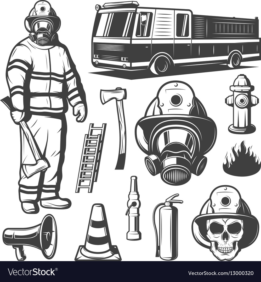 Firefighting vintage elements set Royalty Free Vector Image