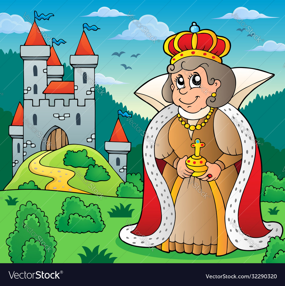 Happy queen near castle theme 6 Royalty Free Vector Image